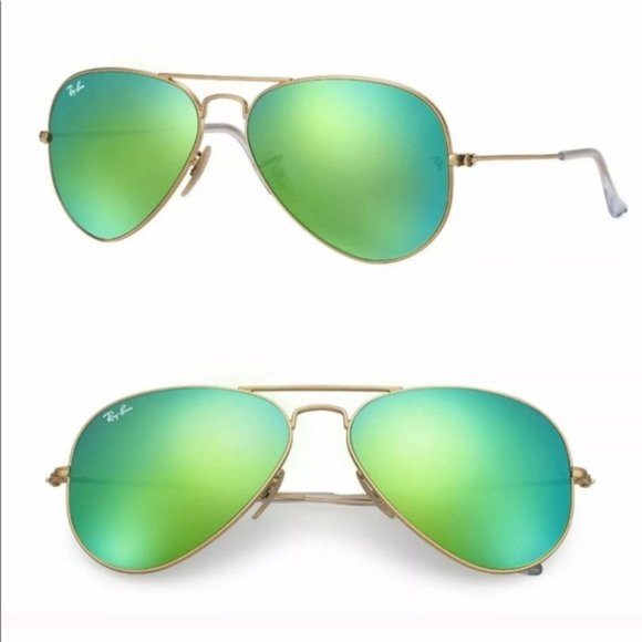 Ray-Ban AVIATOR FLASH LENS Mirrored Green SUNGLASSES Unisex